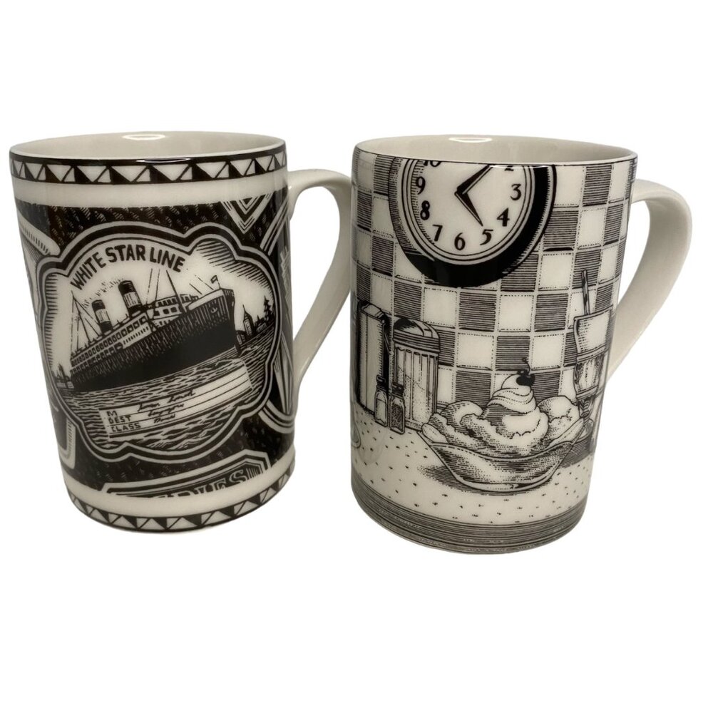 Slice of‎ Life ceramic mug lot World Travel & Malt Shoppe diner cruise coffee